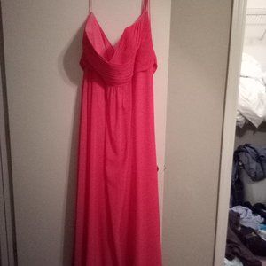 Melon Pink Strapless evening gown